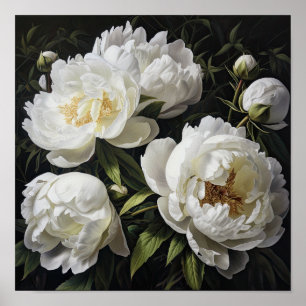 Poster de impresión de arte de White Peony Flowers