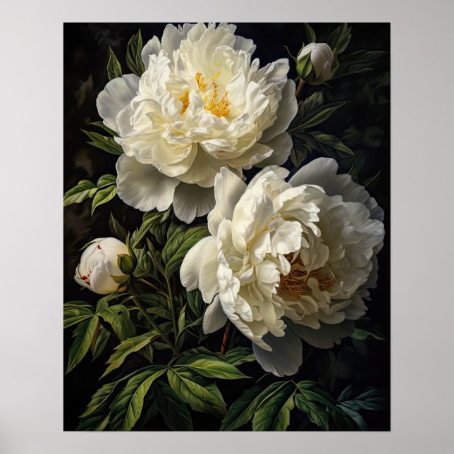Poster de impresión de arte de White Peony Flowers (Frente)