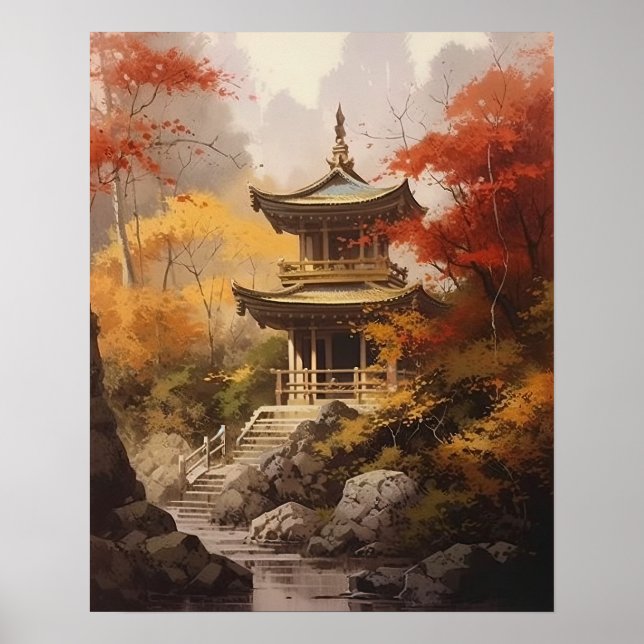 Póster de Impresión de Arte del Templo Budista Jap (Frente)