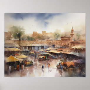Póster de Impresión de Arte en Acuarela de Marrake