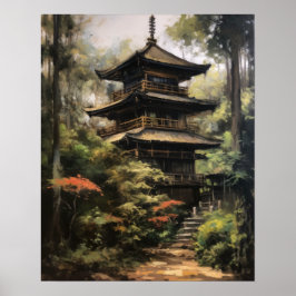 Poster de impresión de arte en templo budista japo