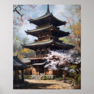 Poster de impresión de arte en templo budista japo