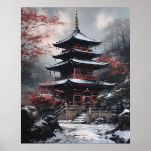 Poster de impresión de arte en templo budista japo
