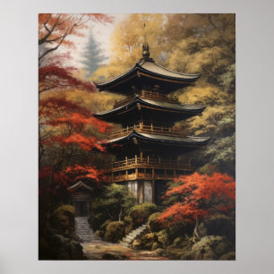 Poster de impresión de arte en templo budista japo
