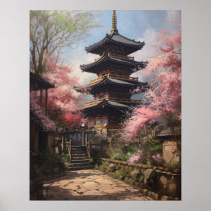 Poster de impresión de arte en templo budista japo