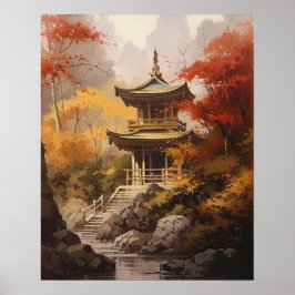 Poster de impresión de arte en templo budista japo