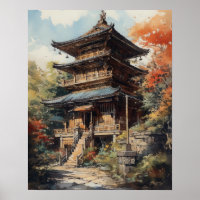 Poster de impresión de arte en templo budista japo
