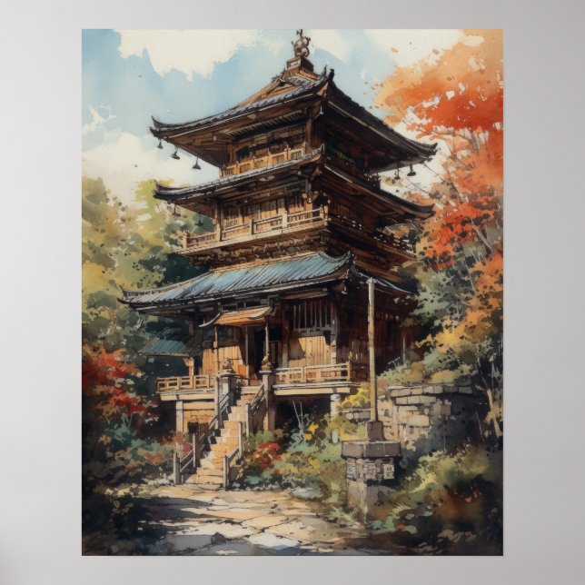 Poster de impresión de arte en templo budista japo (Frente)