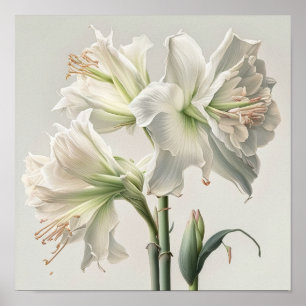 Poster de impresión de arte floral Amaryllis blanc
