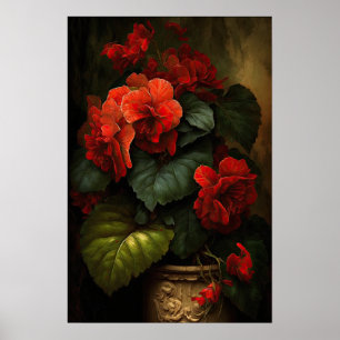 Poster de impresión de arte floral de Begonias roj