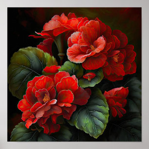 Poster de impresión de arte floral de Begonias roj