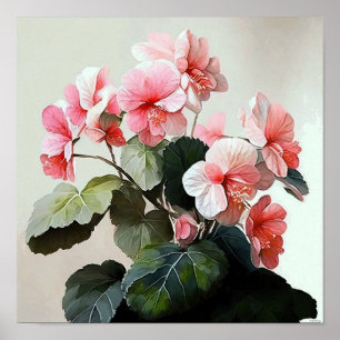 Poster de impresión de arte floral de Begonias ros