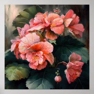 Poster de impresión de arte floral de Begonias ros