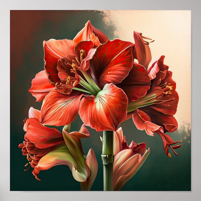 Poster de impresión de arte floral de Red Amarylli (Frente)