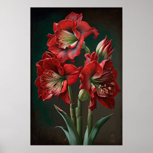 Poster de impresión de arte floral de Red Amarylli