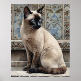 Poster de impresión de arte gato siamés lindo