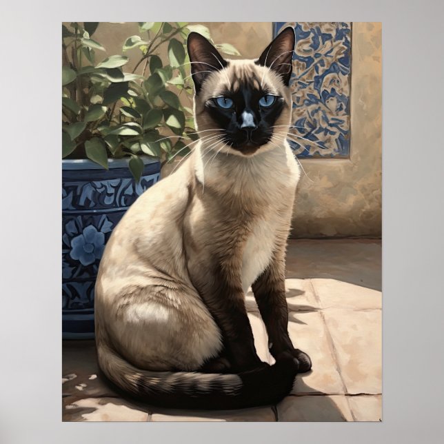 Poster de impresión de arte gato siamés lindo (Frente)