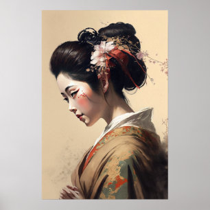 Poster de impresión de arte japonés Geisha