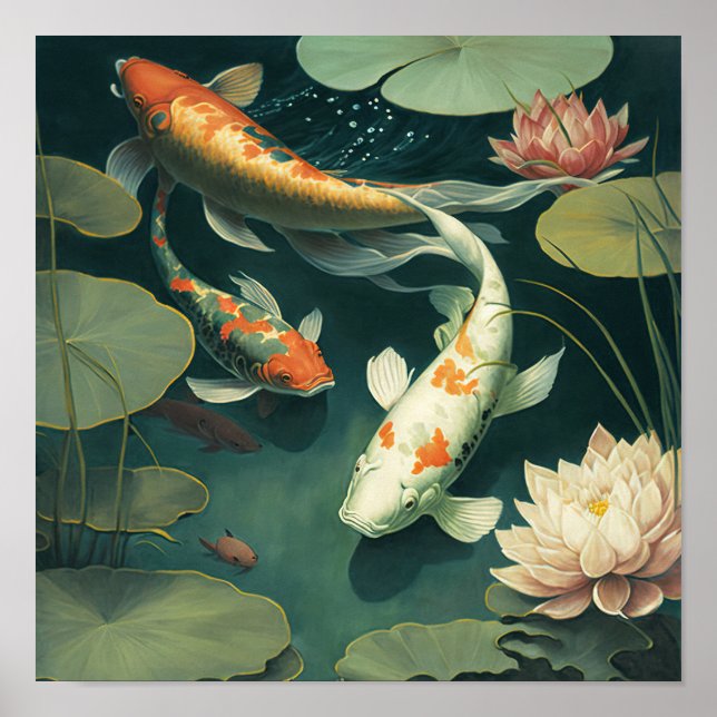 Poster de impresión de arte japonés Koi Fish Pond (Frente)