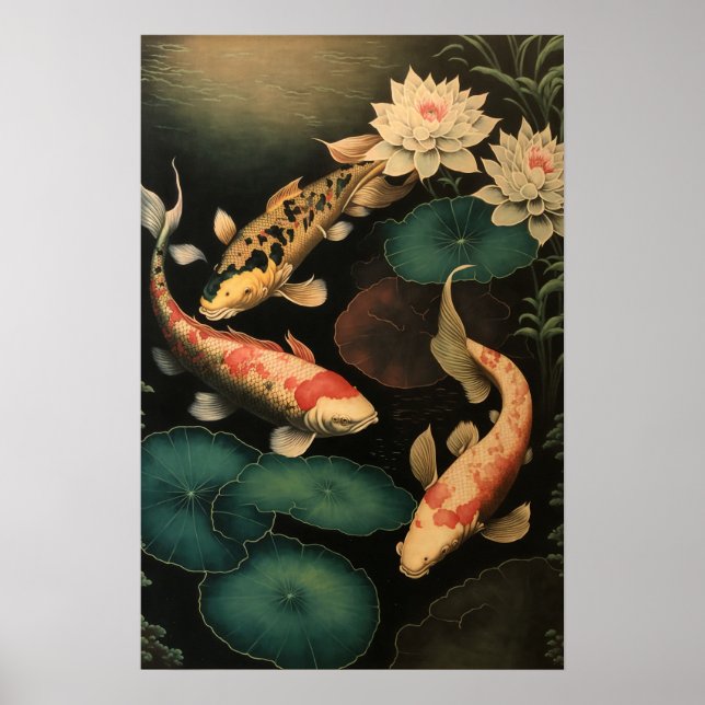 Poster de impresión de arte japonés Koi Fish Pond (Frente)