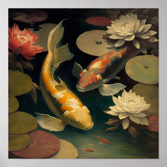 Poster de impresión de arte japonés Koi Fish Pond (Frente)