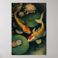 Poster de impresión de arte japonés Koi Fish Pond