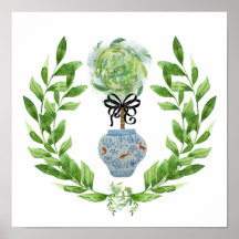 Poster de impresión de arte Koi Blue and White Gin