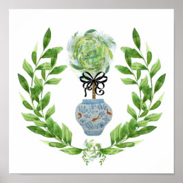 Poster de impresión de arte Koi Blue and White Gin