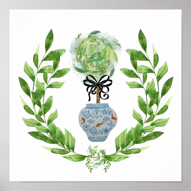 Poster de impresión de arte Koi Blue and White Gin (Frente)