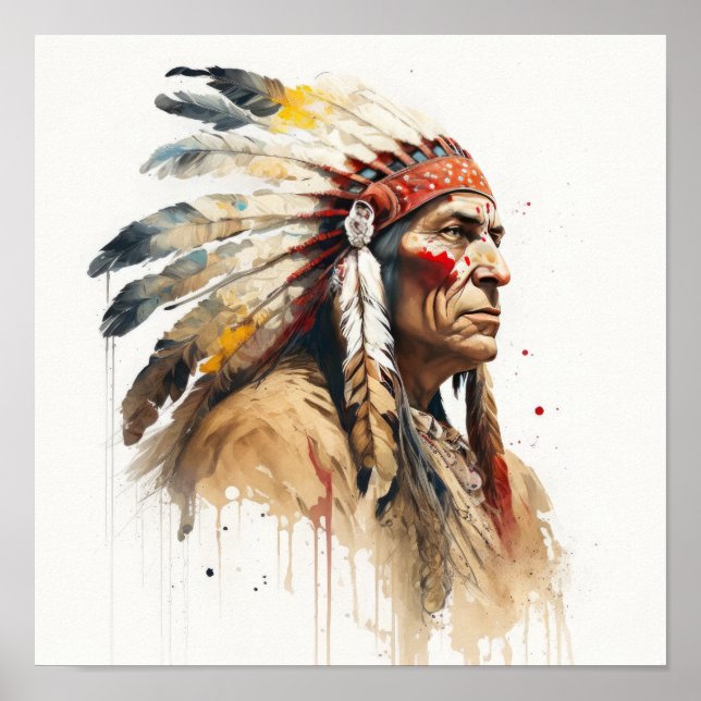 Poster de impresión de arte nativo americano jefe (Frente)