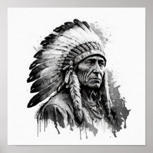 Poster de impresión de arte nativo americano jefe