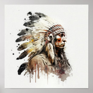 Poster de impresión de arte nativo americano jefe