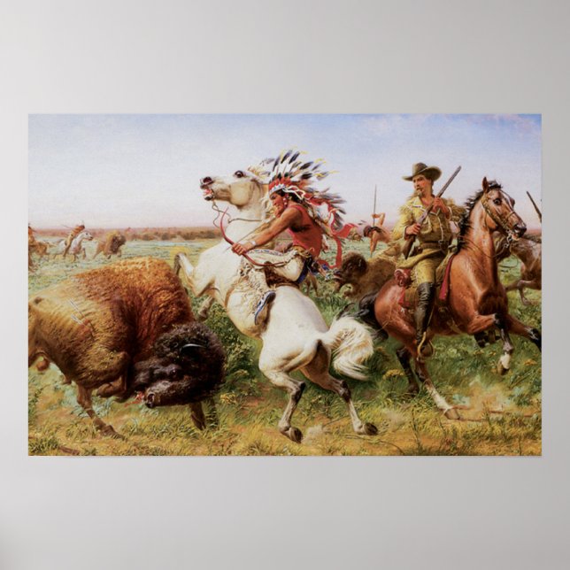 Poster de impresión de arte Old West Buffalo Hunt  (Frente)