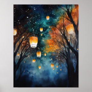 Poster de impresión de arte paisajístico con farol