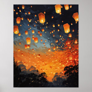 Poster de impresión de arte paisajístico con farol