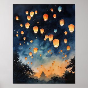 Poster de impresión de arte paisajístico con farol