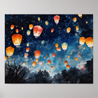 Poster de impresión de arte paisajístico con farol