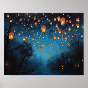 Poster de impresión de arte paisajístico con farol