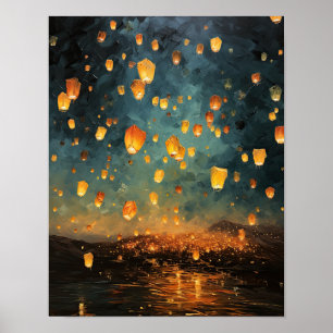 Poster de impresión de arte paisajístico con farol
