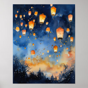 Poster de impresión de arte paisajístico con farol