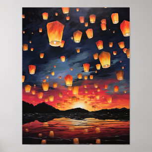 Poster de impresión de arte paisajístico con farol