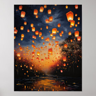 Poster de impresión de arte paisajístico con farol