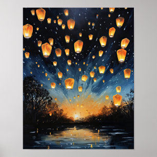 Poster de impresión de arte paisajístico con farol