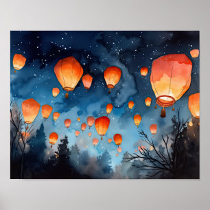 Poster de impresión de arte paisajístico con farol
