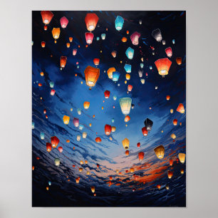 Poster de impresión de arte paisajístico con farol