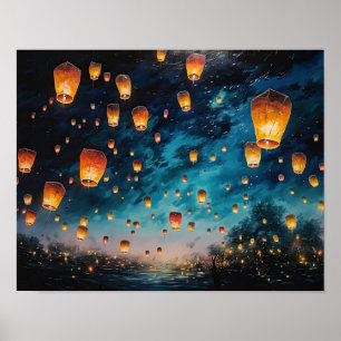 Poster de impresión de arte paisajístico con farol