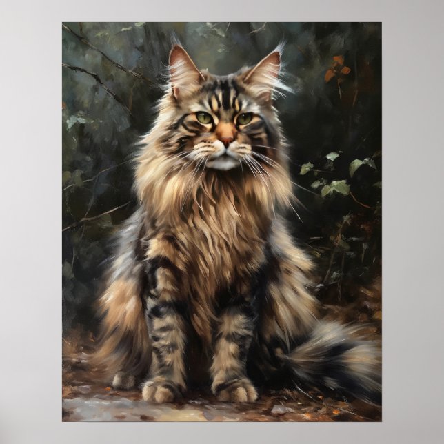 Poster de impresión de arte para gato Maine Coon (Frente)