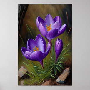 Poster de impresión de arte Purple Crocus Flowers