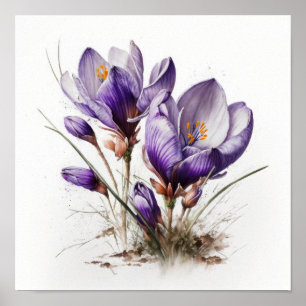 Poster de impresión de arte Purple Crocus Flowers