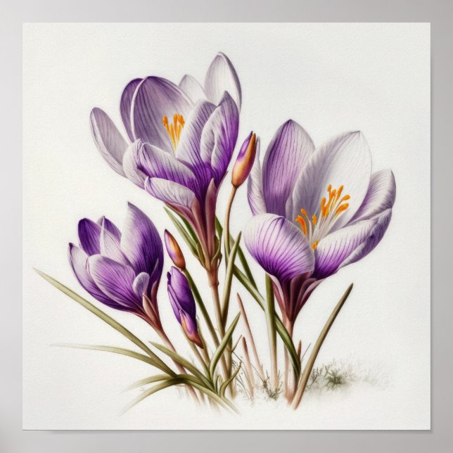Poster de impresión de arte Purple Crocus Flowers (Frente)